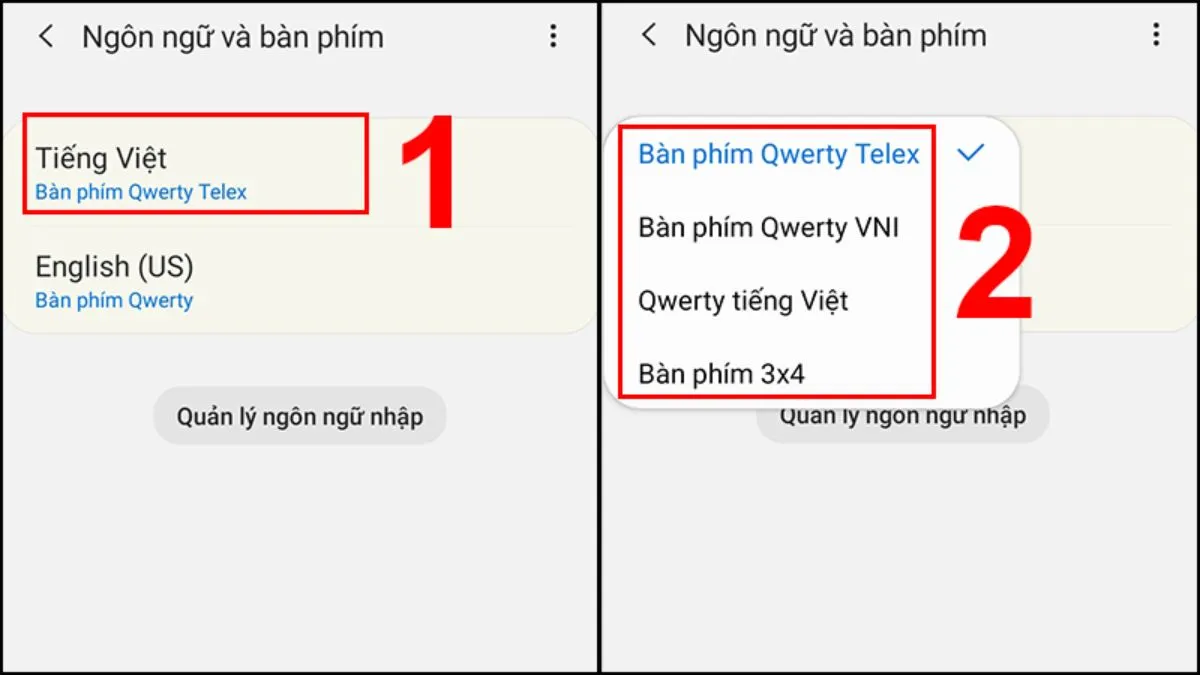 Lựa chọn kiểu gõ Tiếng Việt (Telex hoặc VNI) trong cài đặt