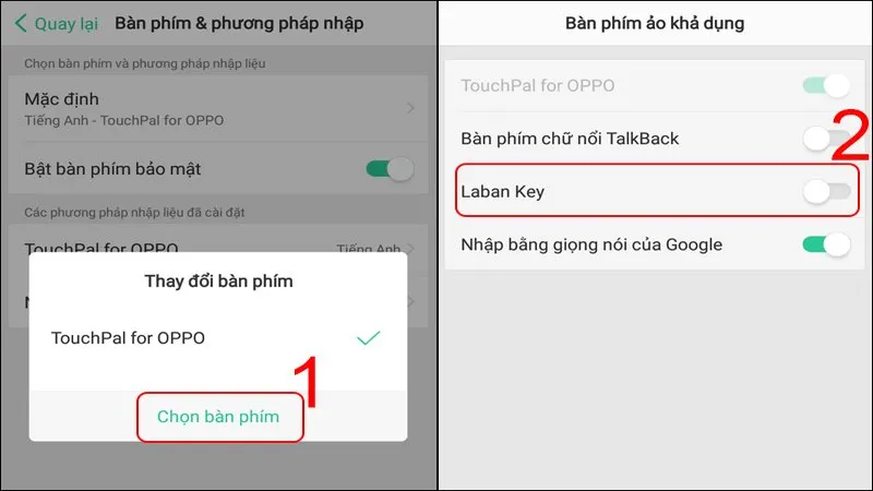 Chọn Laban Key trong phần Thay đổi bàn phím cho điện thoại Oppo