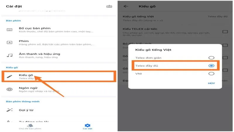 Bước 4 cài đặt Laban Key Android: Chọn kiểu gõ tiếng Việt