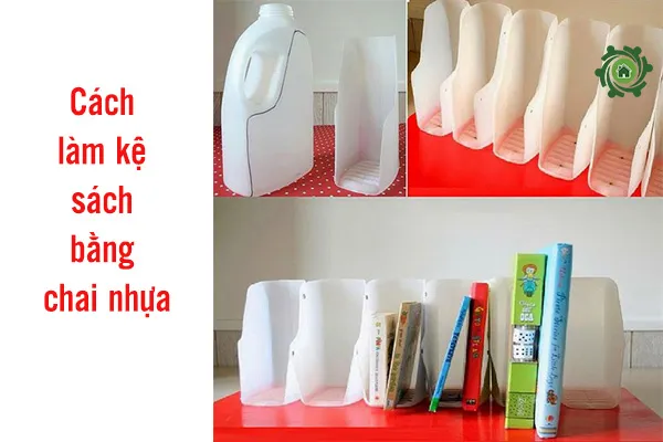 Kệ sách mini đơn giản làm từ các chai nhựa xếp chồng