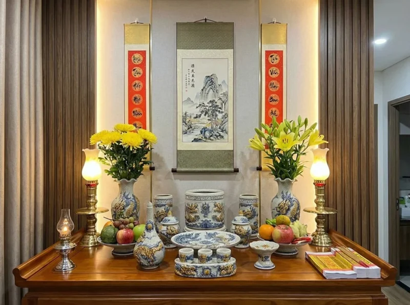 Lỗi thường gặp khi sắp xếp bàn thờ 1 bát hương cách sắp xếp bàn thờ 1 bát hương tránh lỗi đặt sát mép
