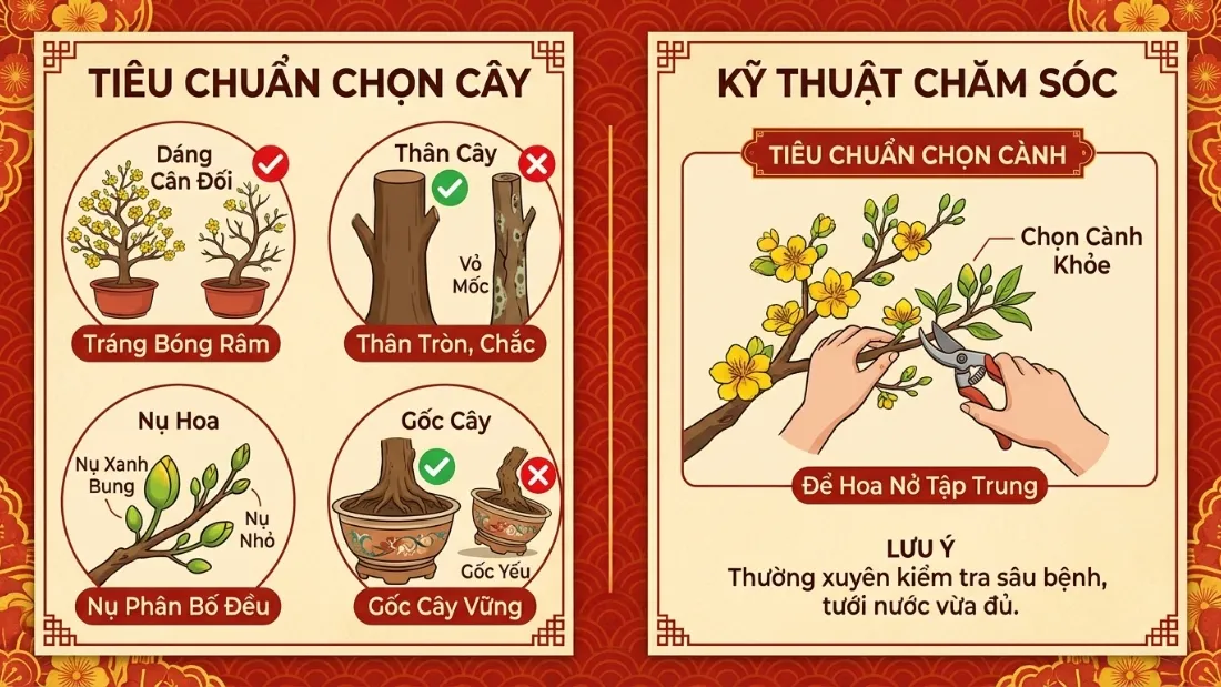 Cây mai vàng tươi với nụ hoa phân bố đều