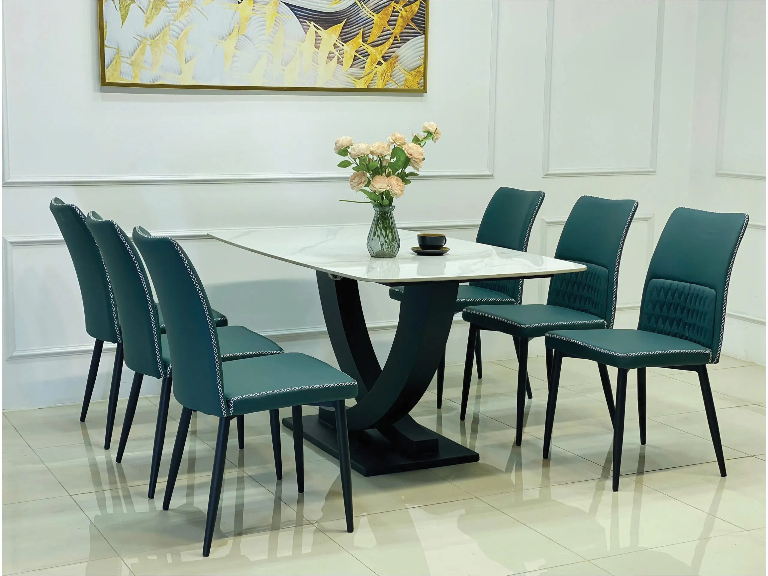 Cấu tạo chi tiết của khung bàn và mặt bàn trong bộ bàn ăn 6 ghế đẹp