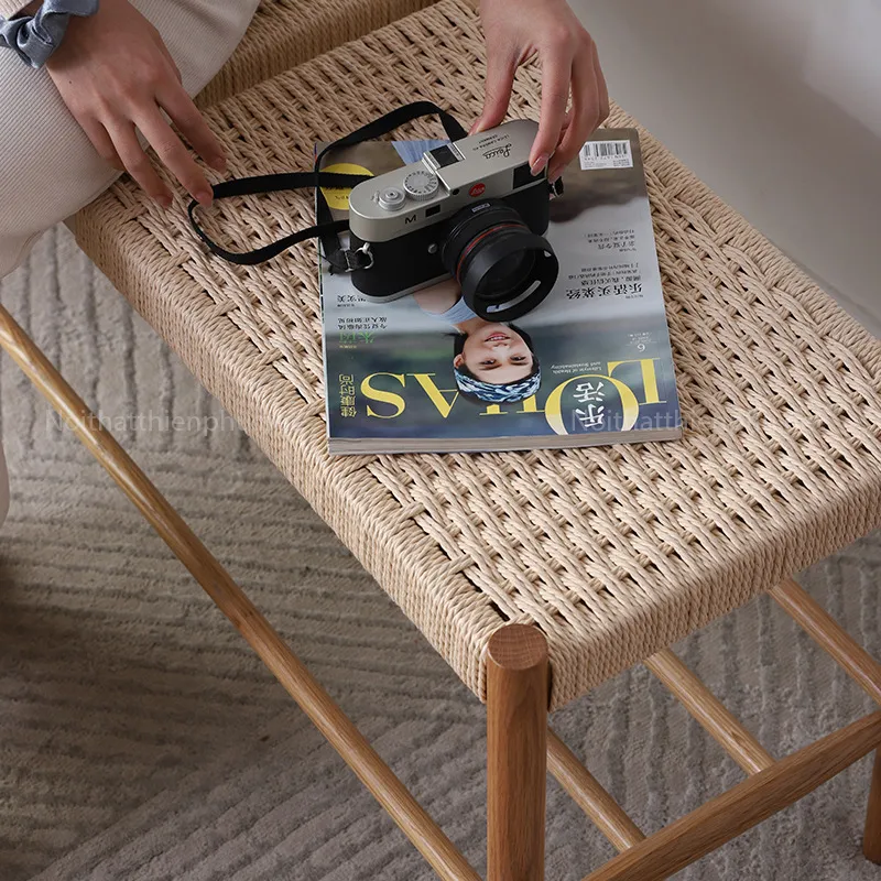 Chi tiết bàn console gỗ sồi đan dây