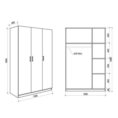 Tủ quần áo sắt hộp cao cấp 4 cánh kết hợp kính và gỗ