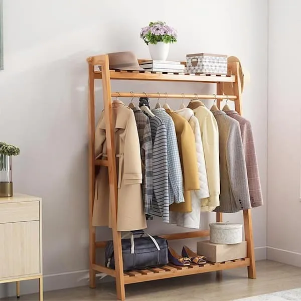 Mẫu giá treo quần áo gỗ 2 tầng có thiết kế gỗ dày bền đẹp