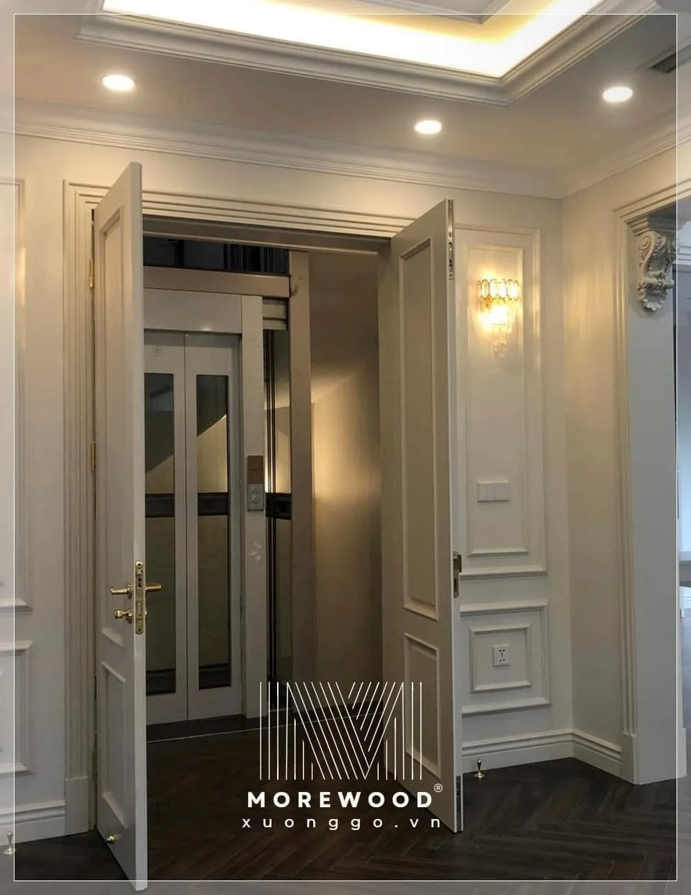 Mẫu cửa gỗ Óc Chó 2 cánh với màu sắc trầm ấm và vân gỗ sang trọng