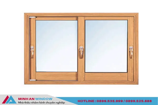 Mẫu Cửa sổ nhôm kính vân gỗ 2 cánh mở trượt cao cấp