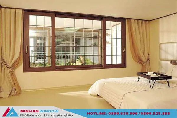 Mẫu Cửa sổ nhôm kính mở trượt vân gỗ cao cấp lượng phổ biến