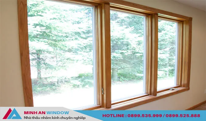 Mẫu Cửa sổ nhôm kính vân gỗ 3 cánh trượt cao cấp chất lượng