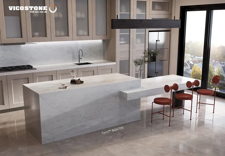 Đá nhân tạo gốc thạch anh VICOSTONE giúp không gian gia đình thêm sang trọng
