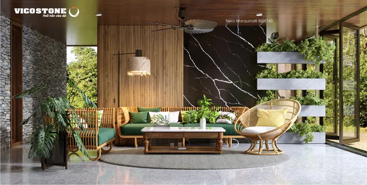 Đá trang trí VICOSTONE Nero Marquina BQ8740 ốp tường