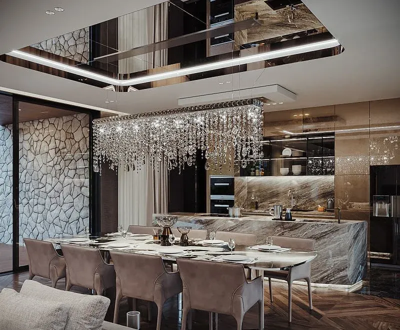 Thiết kế đèn phòng bếp bằng pha lê