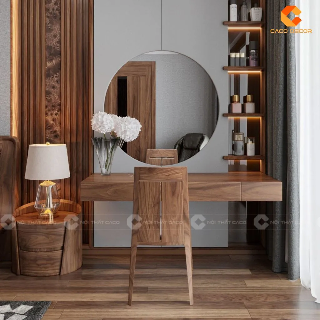 Bàn trang điểm gỗ tự nhiên đẹp tạo điểm nhấn đẳng cấp cho phòng ngủ
