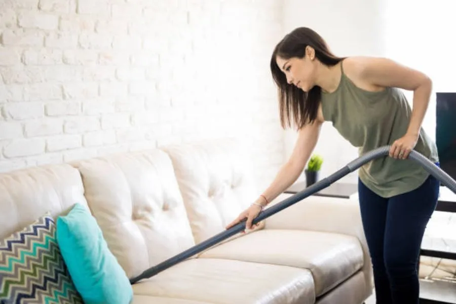 Dùng máy hút bụi hút sạch các bụi bẩn trên ghế