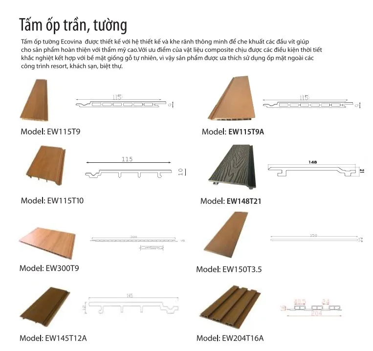 Tấm composite ốp tường, tấm nhựa giả gỗ, trần ECOVINA mới nhất 2024