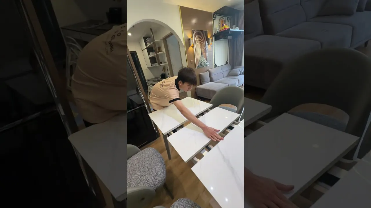 Bàn ăn thông minh kéo dài 4 ghế mặt đá ceramic thiết kế hiện đại