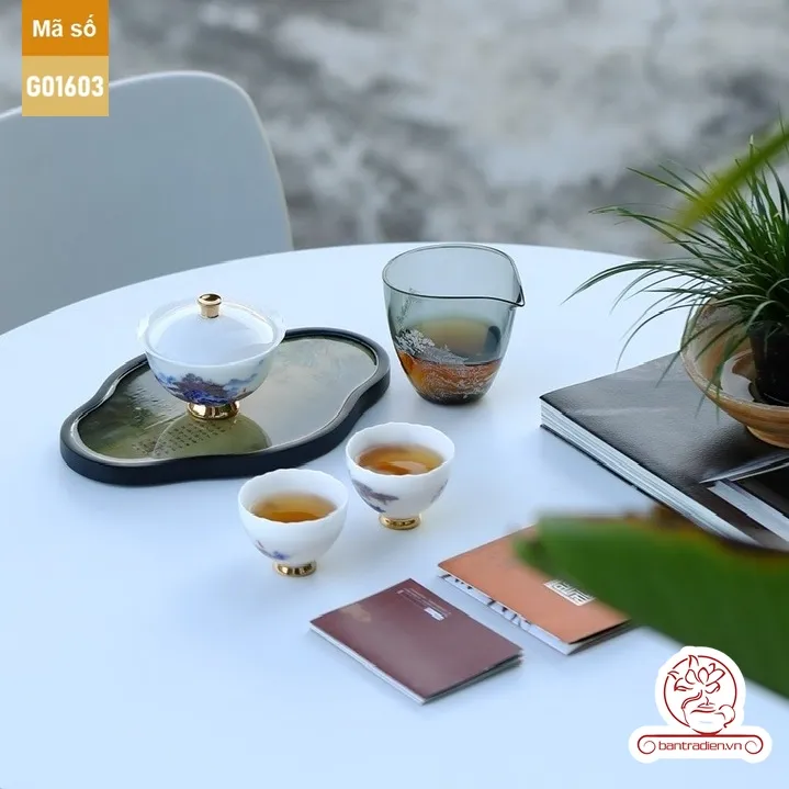 Bộ ấm trà cao cấp sứ trắng Bạch Ngọc Băng Ngưng Đức Hóa G01603
