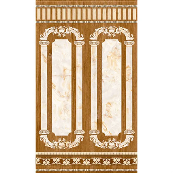 Mẫu gạch ốp chân tường cao phối nhiều màu sắc tông vàng cam thu hút