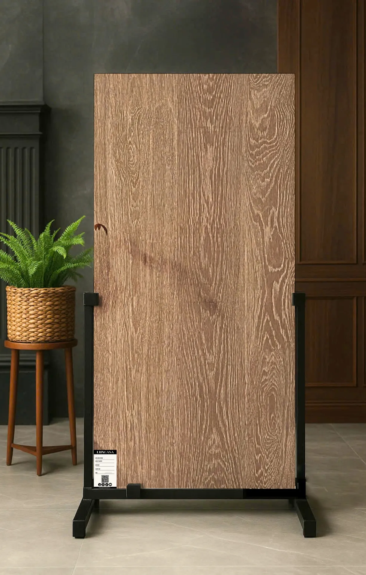 Gạch chiếu nghỉ giả gỗ kích thước lớn 60x120cm giúp tạo nên sự đồng bộ hoàn hảo