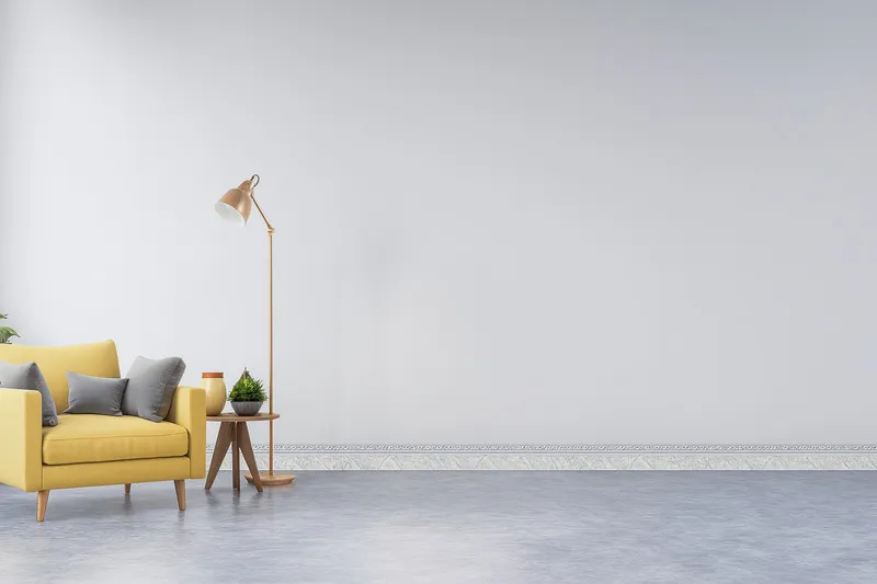 Gạch ốp chân tường khổ lớn vân marble trắng cho phòng khách hiện đại