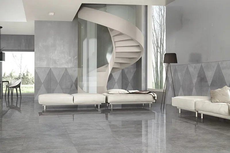 Gạch ốp chân tường vân gỗ kết hợp điểm nhấn đá xanh ngọc