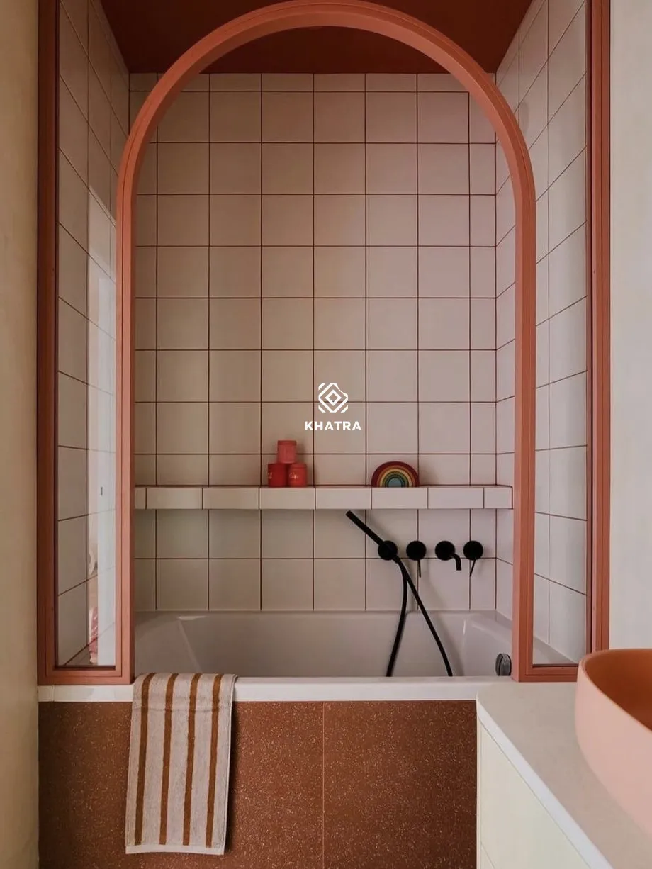 Gạch thẻ vuông trắng ốp tường phòng tắm