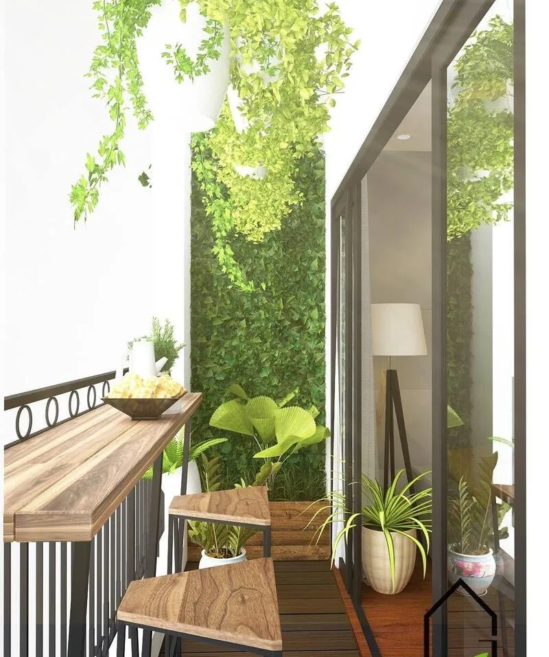 Không gian cafe thu nhỏ ngay tại ban công