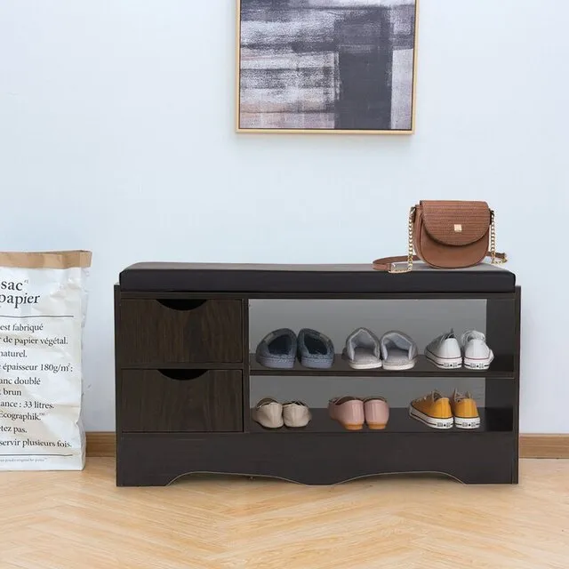 Ghế băng dài bọc da có không gian lưu trữ và kệ đồ