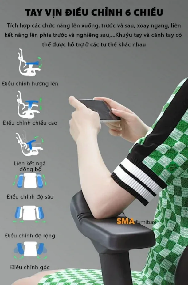 Thiết kế tay vịn của ghế giám đốc cao cấp nhập khẩu với khả năng điều chỉnh linh hoạt