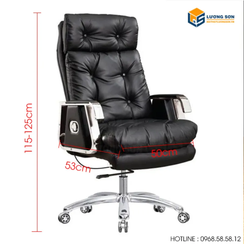 Alt text: Ghế giám đốc có ngả lưng đa dạng mẫu mã, chi tiết mạ chrome sáng bóng