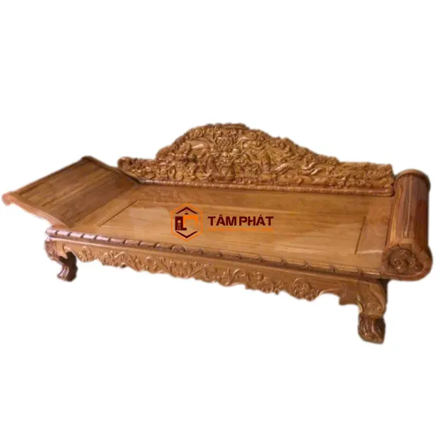 Ghế phương lười đục Rồng mẫu PL-003, chi tiết chạm khắc cầu kỳ