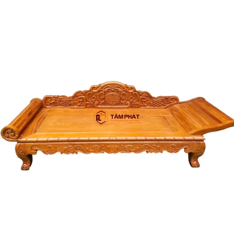 Một góc cận cảnh của ghế phương lười, nổi bật chất liệu gỗ cao cấp