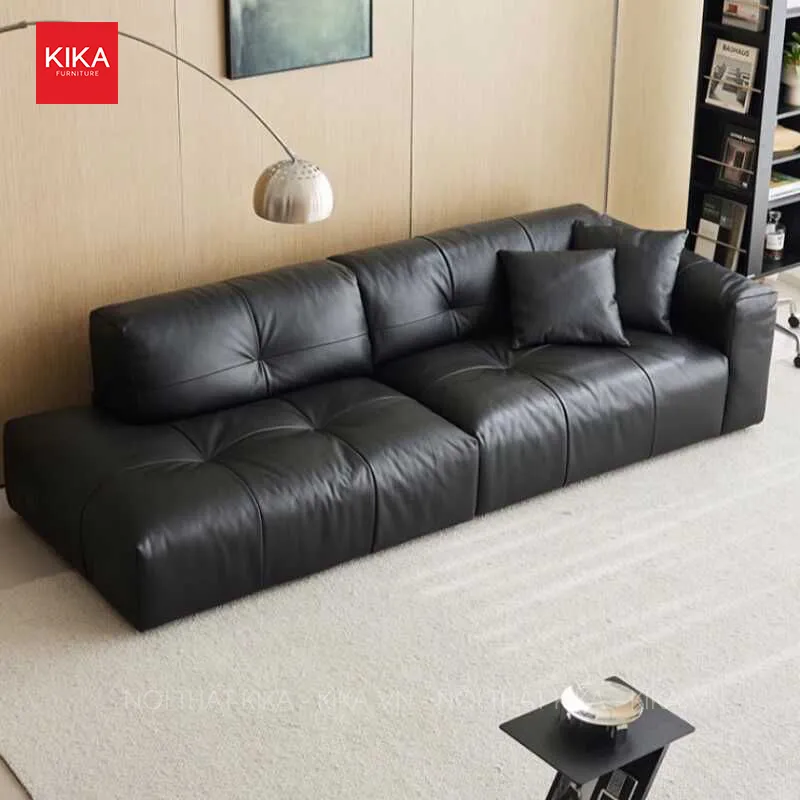 Ghế sofa bọc da bò Ý nhập khẩu màu đen đẳng cấp