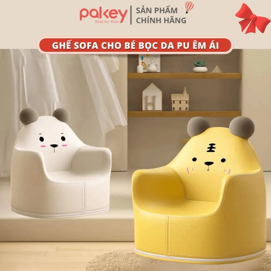 Set ghế sofa gồm 2 họa tiết hổ vàng và gấu trắng, kích thích trí tưởng tượng và khả năng nhận biết màu sắc của trẻ