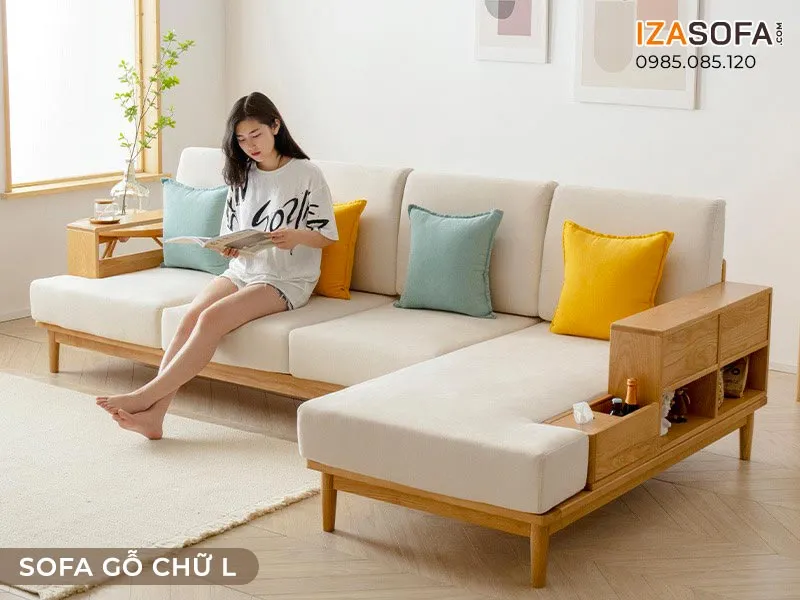 Sofa gỗ chữ L đẹp phù hợp với không gian nhà cấp 4