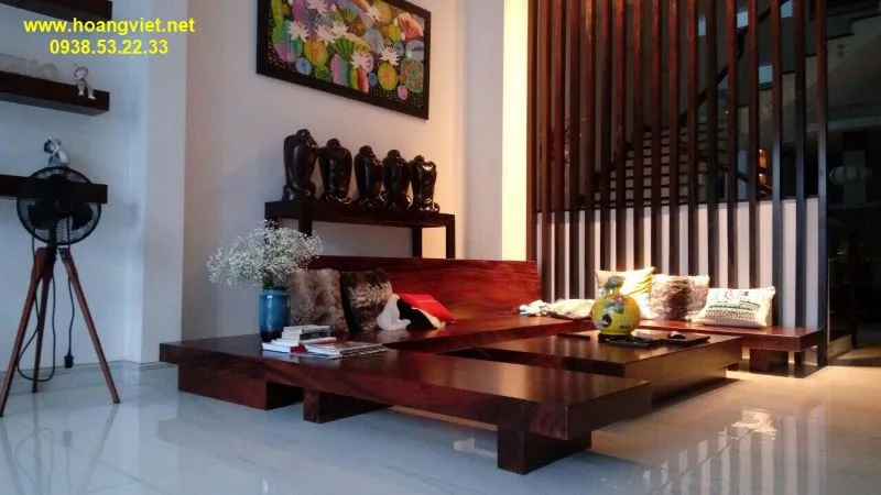 Bàn ghế sofa gỗ me tây nguyên khối phòng khách