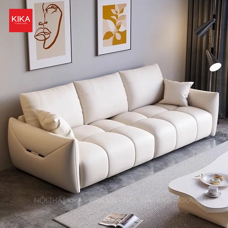 Ghế sofa văng bọc da bò Ý êm ái, thời thượng, thiết kế hiện đại