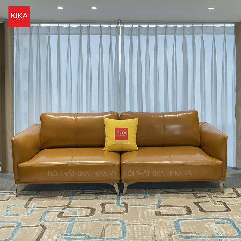 Ghế sofa văng bọc da công nghiệp cao cấp màu nâu hiện đại