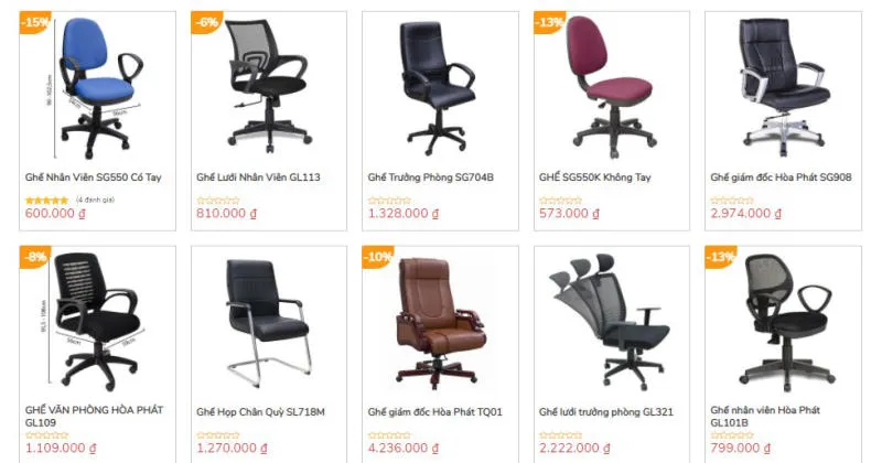 Bảng giá tham khảo các loại ghế ngồi làm việc văn phòng
