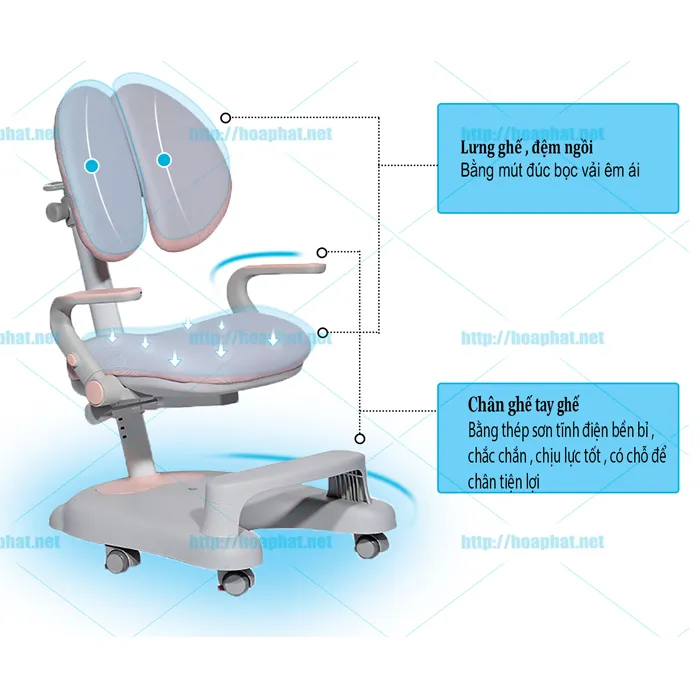 Ghế chống gù Hòa Phát GHS50 nhìn từ phía sau làm nổi bật tựa lưng hai cánh