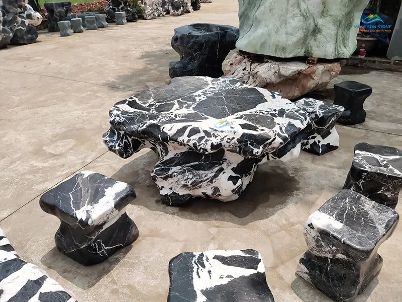 Bộ bàn ghế da báo trắng vân lớn