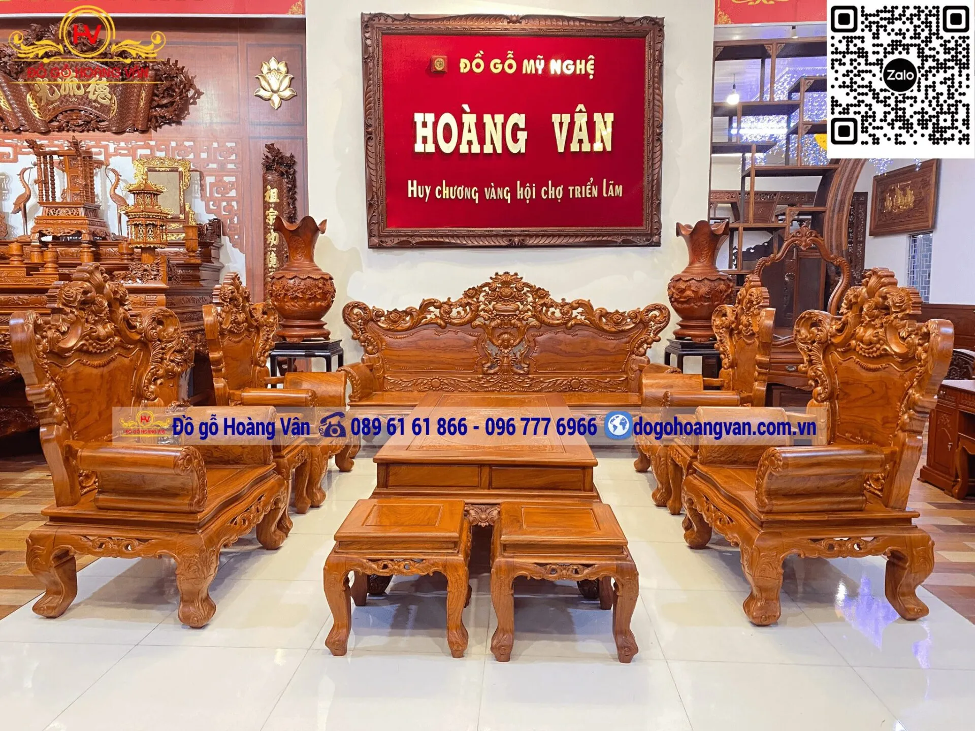 Bộ bàn ghế hoàng gia tân cổ điển gỗ hương đá Đồng Kỵ