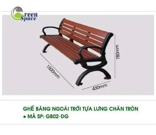 Ghế băng ngoài trời có tựa lưng thép tròn