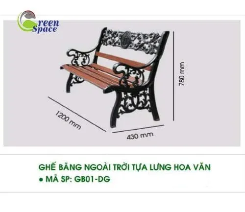 Giá ghế băng ngoài trời tựa lưng hoa văn