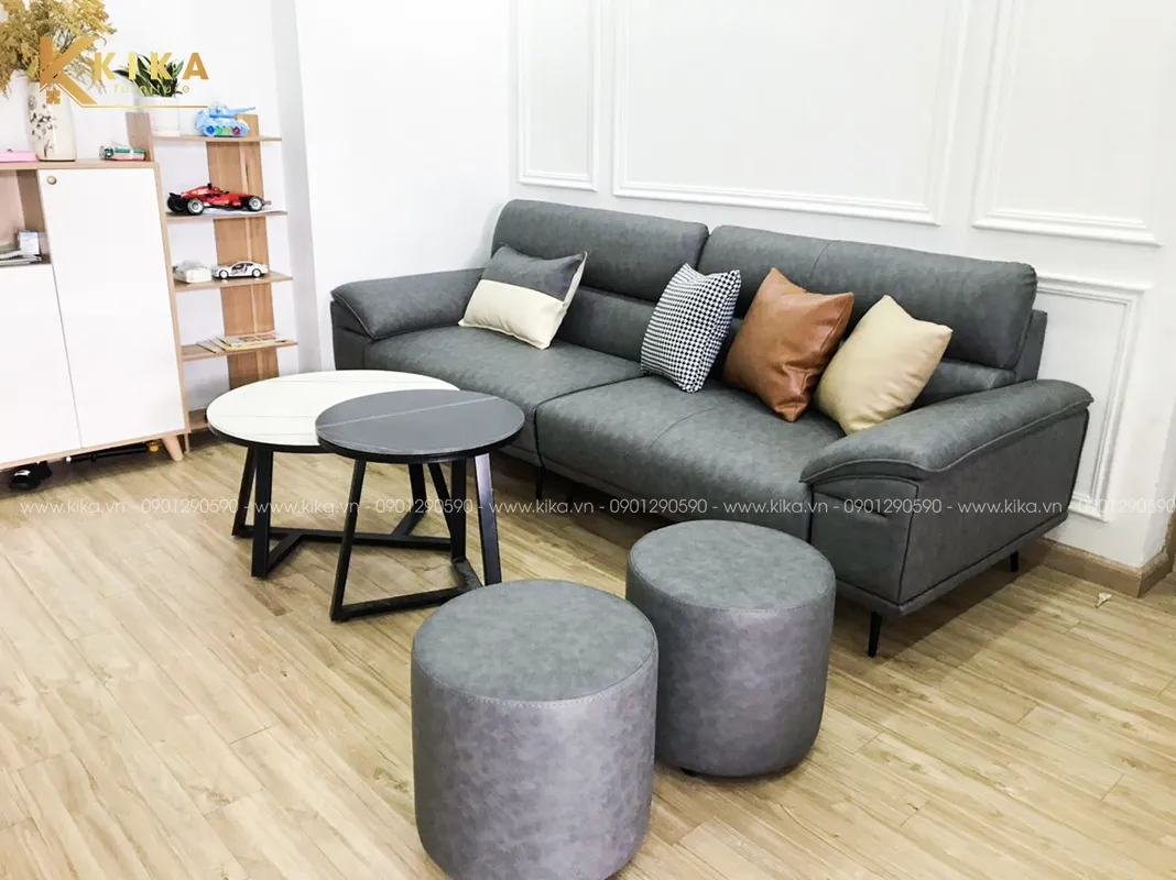 Ghế sofa bọc da Hàn Quốc màu xanh hiện đại