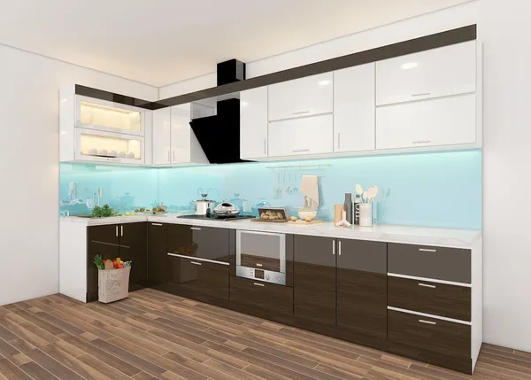 Tủ bếp Acrylic bóng gương hiện đại