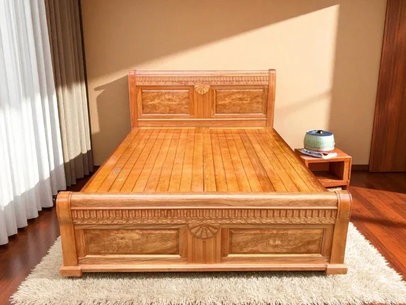 Mẫu giường ngủ thông minh có ngăn kéo màu gỗ sồi tự nhiên