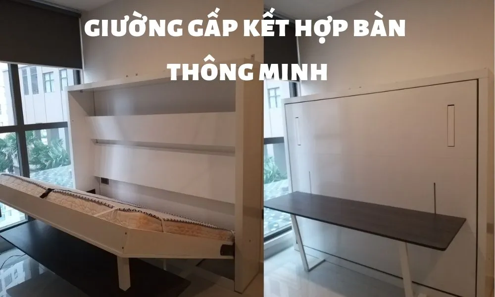 Thiết kế giường kết hợp bàn làm việc khi chuyển đổi