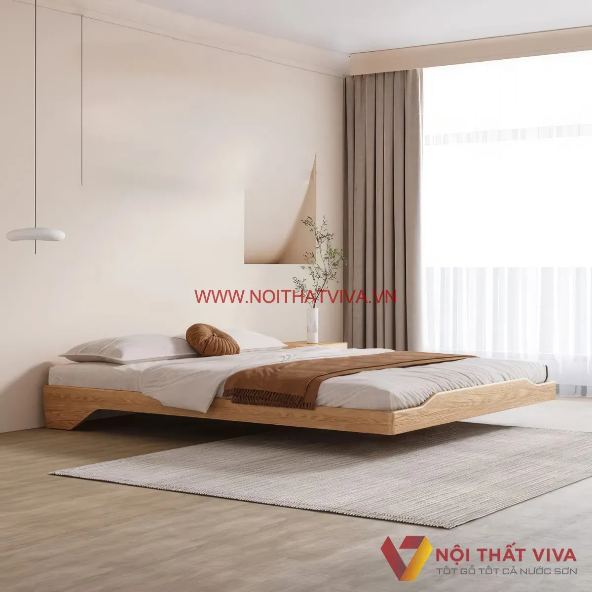 Mẫu giường giấu chân gỗ tự nhiên hiện đại, đẹp ấn tượng với thiết kế tối giản